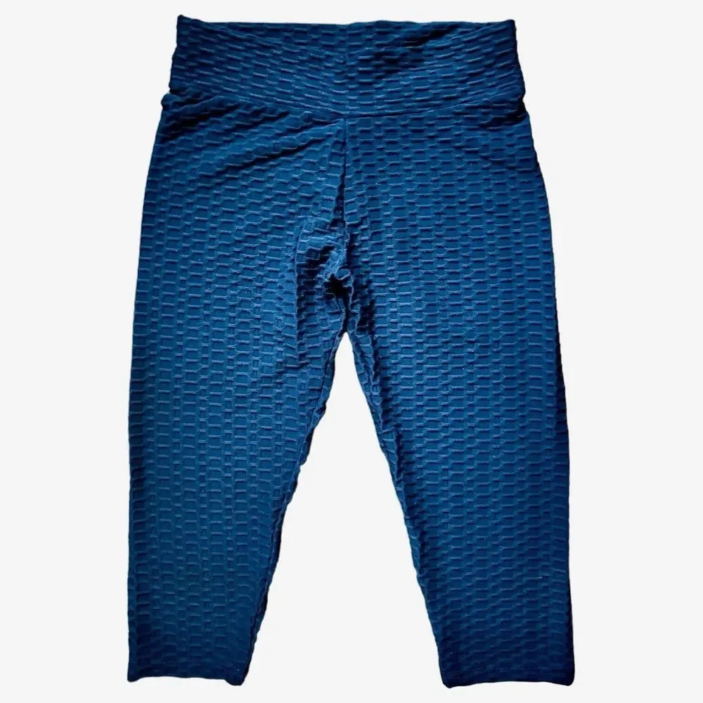 Gillya Honeycomb Scrunched Butt Lift TikTok Workout Leggings Blue Cropped M